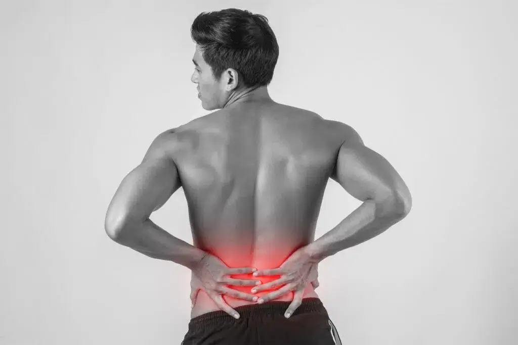 Patient in discomfort from lower back pain